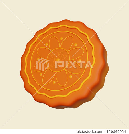3d mooncake. Mid autumn festival. icon isolated on yellow background. 3d rendering illustration. Clipping path. 110860034