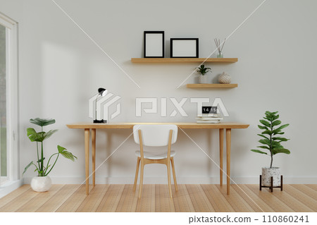 Comfortable working place, Home office decor. 3d render, Bright color. 3d render illustration Comfortable working place, Home office decor. 3d render, Bright color. 3d render illustration 110860241