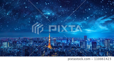東京夜景和星星背景素材02 東京夜景和星星背景素材02 110861423