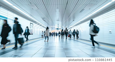 People rushing back and forth through the station aisle 01 110861445