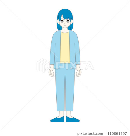 Woman working in casual clothes, business, full body illustration, monochrome 110861597