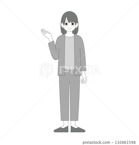 A woman working in a casual outfit explaining with her palm facing up, business full body illustration color A woman working in a casual outfit explaining with her palm facing up, business full body illustration color 110861598