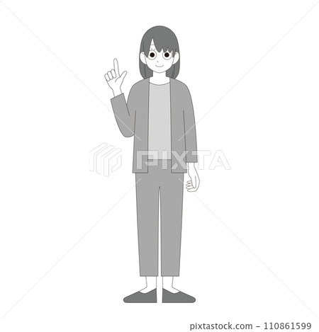 A woman working in a casual outfit pointing and explaining, business, full body illustration, monochrome A woman working in a casual outfit pointing and explaining, business, full body illustration, monochrome 110861599