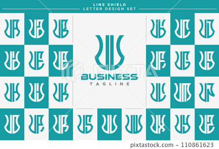 Set of geometric line security shield letter U UU logo design 110861623