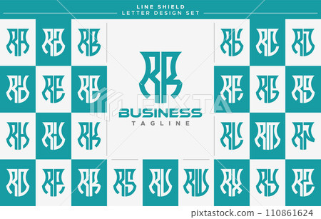 Set of geometric line security shield letter R RR logo design 110861624
