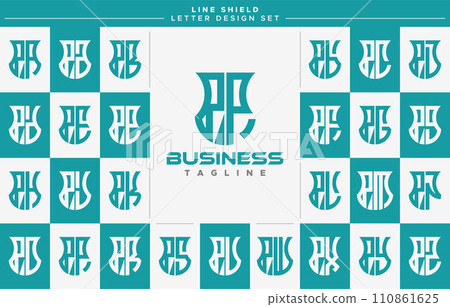 Set of geometric line security shield letter P PP logo design 110861625