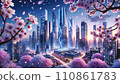 Future city and cherry blossoms 110861783