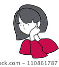Illustration of a woman thinking with her hands on her cheeks 110861787