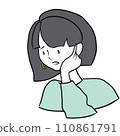 Illustration of a woman who lost one of her earrings 110861791