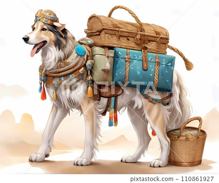 Large dog RPG fantasy game cute companion picture postcard wallpaper style background 110861927