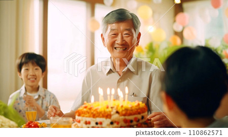 高級和微笑,慶祝蛋糕和日本男人人工智慧生成的圖像 高級和微笑,慶祝蛋糕和日本男人人工智慧生成的圖像 110862571