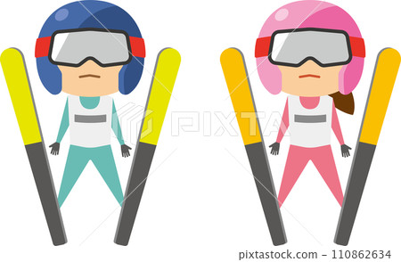 Image illustration of ski jumpers (men and women set) 110862634