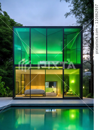 Modern cubic house/pool in the garden/luxury home AI-generated image 110862937