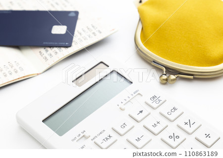 Calculator, wallet and passbook 110863189