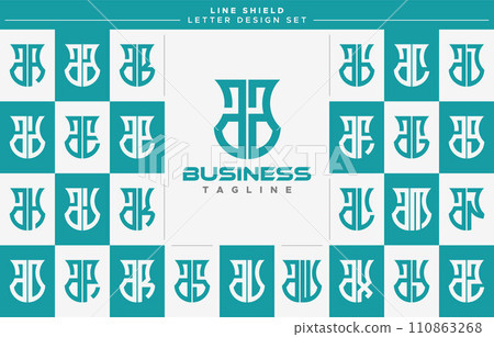 Set of line security shield lowercase letter A AA logo design 110863268