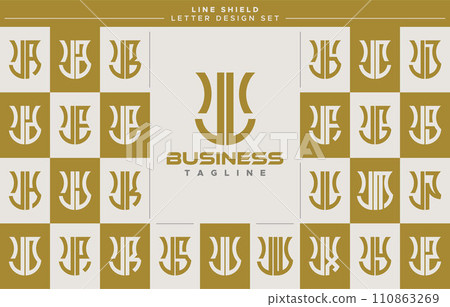 Modern line security shield letter J JL logo design set 110863269