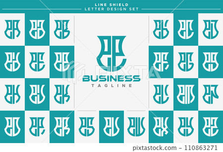 Set of line security shield lowercase letter E EE logo design Set of line security shield lowercase letter E EE logo design 110863271