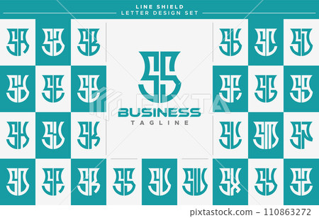Set of geometric line security shield letter S SS logo design Set of geometric line security shield letter S SS logo design 110863272