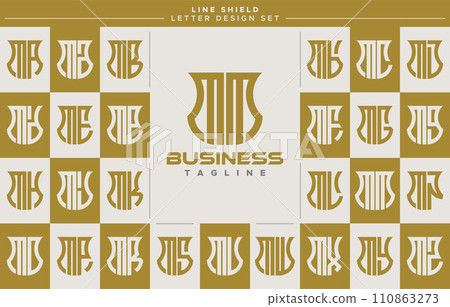 Modern line security shield letter M MM logo design set Modern line security shield letter M MM logo design set 110863273