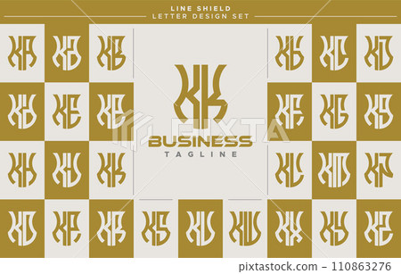 Modern line security shield letter K KK logo design set 110863276