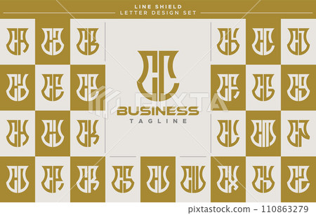 Modern line security shield letter C CC logo design set 110863279