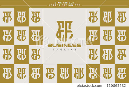 Modern line security shield letter F FF logo design set 110863282