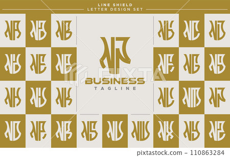 Modern line security shield letter N NN logo design set 110863284