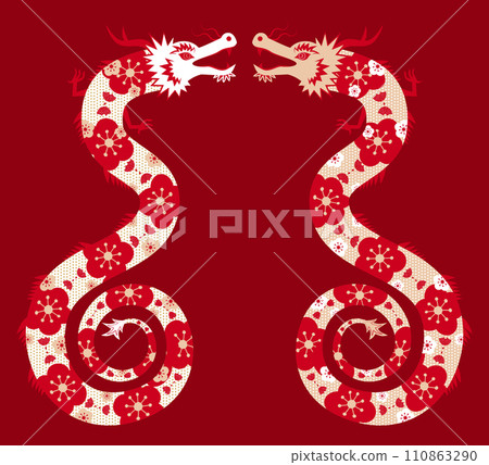 CNY elegant flower pattern dragons 110863290
