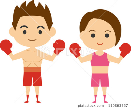 職業拳擊手形象插畫（男女套裝） 110863567