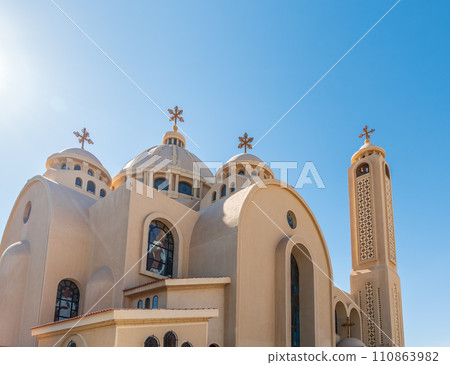 Coptic Orthodox Church in Sharm El Sheikh, Egypt. All Saints Church. The Heavenly Cathedral. Coptic Orthodox Church in Sharm El Sheikh, Egypt. All Saints Church. The Heavenly Cathedral. 110863982