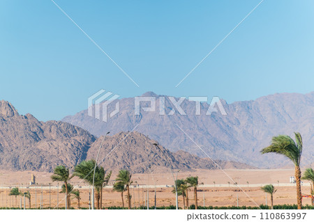 Mountains in the desert near Sharm El Sheikh, Egypt. Panorama Mount Moses Sinai. 110863997