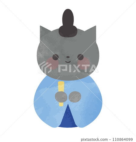 Watercolor illustration of cat doll 110864099