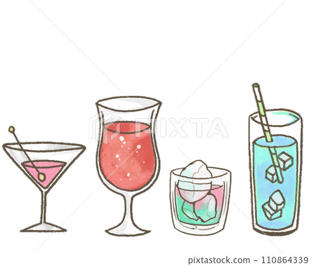 用蠟筆繪製的一組雞尾酒插圖 110864339