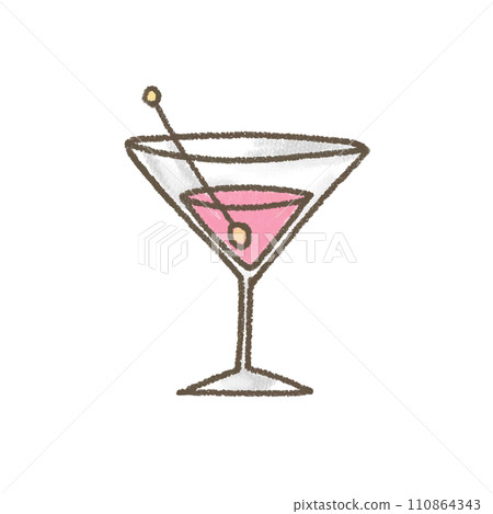 Illustration of a pink cocktail drawn with crayons 110864343