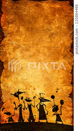 AI-generated content. silhouetted cartoon figures on an aged parchment background, reminiscent of ancient cave drawings with a humorous twist. AI-generated content. silhouetted cartoon figures on an aged parchment background, reminiscent of ancient cave drawings with a humorous twist. 110864466