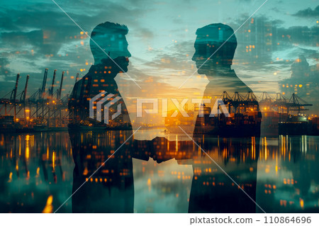 exposure businessman handshake of business deal with logistic. Generative AI. 110864696