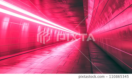 AI-generated content. A futuristic tunnel bathed in pink and red neon lights, creating a vibrant and immersive atmosphere that feels both modern and otherworldly. 110865345