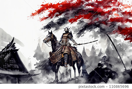日式鎧甲武士，武士，水墨，AI生成圖像，時代，武士，馬，風景 110865696