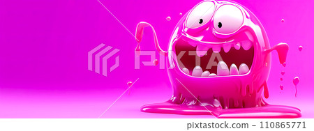 AI-generated content. pink gelatinous cartoon character with oversized eyes and an open mouth, conveying a playful and zany expression against a solid background 110865771