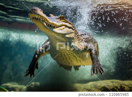 Crocodile aiming for prey underwater AI generated image Crocodile aiming for prey underwater AI generated image 110865985