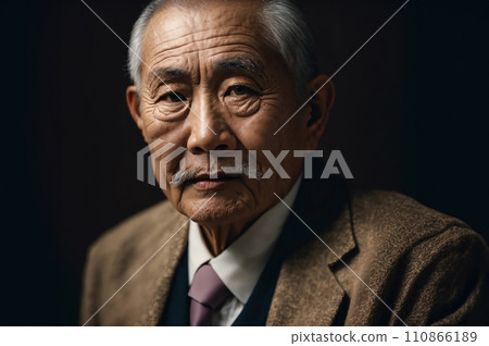 利用 AI 生成影像的散景效果拍攝一位端莊老人的肖像 110866189