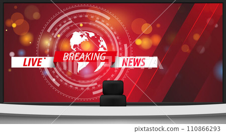 white table and breaking news on led background in the news studio room 110866293