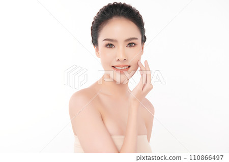 Beautiful young asian woman with clean fresh skin on white background, Face care, Facial treatment, Cosmetology, beauty and spa, Asian women portrait. 110866497