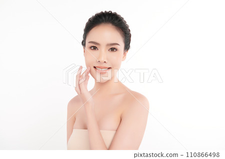 Beautiful young asian woman with clean fresh skin on white background, Face care, Facial treatment, Cosmetology, beauty and spa, Asian women portrait. 110866498