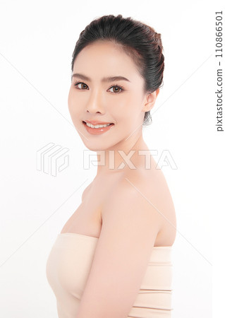 Beautiful young asian woman with clean fresh skin on white background, Face care, Facial treatment, Cosmetology, beauty and spa, Asian women portrait. 110866501