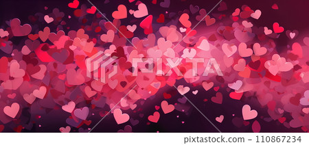 Images for making backgrounds for greeting cards or presentations about fragile love. The illustration filled with little hearts. Spread the whole picture The overall color tone of the image is pink. 110867234