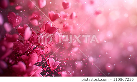 Images for making backgrounds for greeting cards or presentations about fragile love. The illustration filled with little hearts. Spread the whole picture The overall color tone of the image is pink. Images for making backgrounds for greeting cards or presentations about fragile love. The illustration filled with little hearts. Spread the whole picture The overall color tone of the image is pink. 110867236