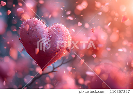 Images for making backgrounds for greeting cards or presentations about fragile love. The illustration filled with little hearts. Spread the whole picture The overall color tone of the image is pink. 110867237