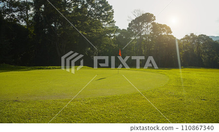 View of golf course with beautiful putting green. View of golf course with beautiful putting green. 110867340