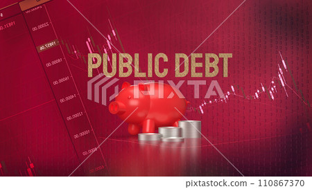 The red piggy bank and coins for Public debt concept 3d rendering. 110867370